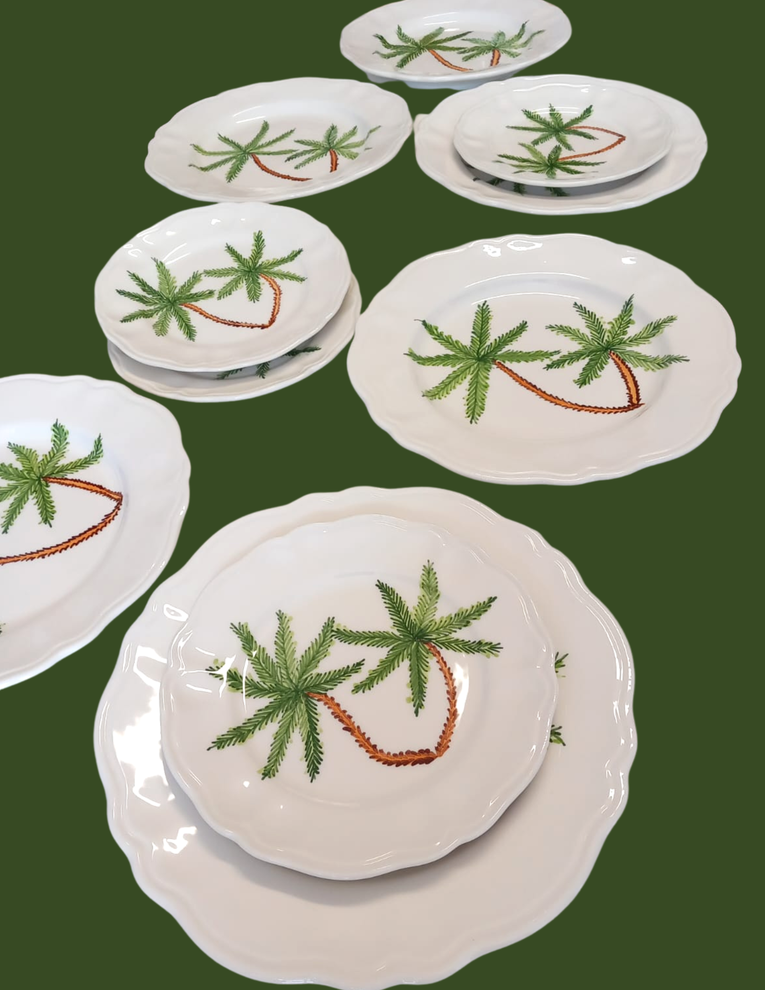 Palm Tree Scalloped Plate, Set of 6