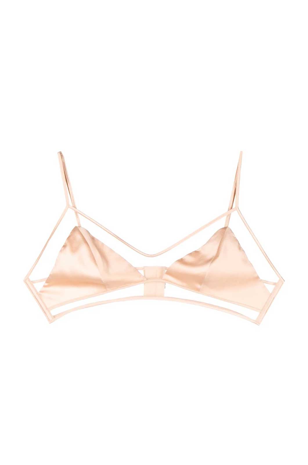 Longline soft bra with sheer outlining and thin straps in blush 