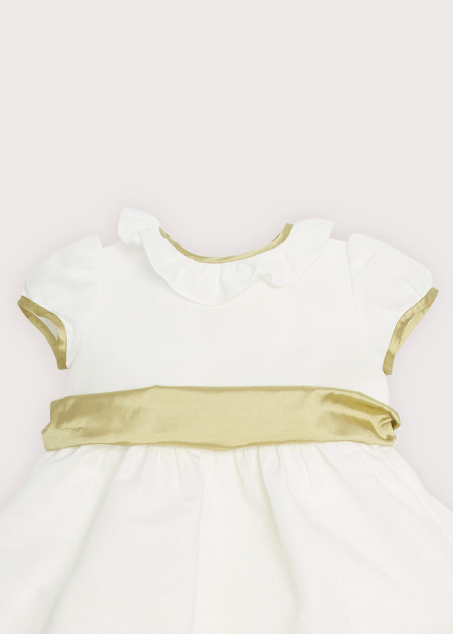 Flower Girl Ivory Dress with Green Silk Sash (6mths-10yrs) Dresses from Pepa London