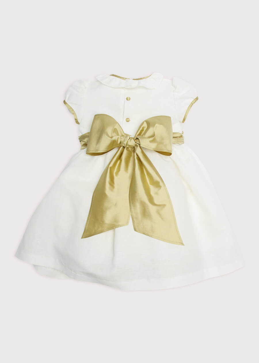 Flower Girl Ivory Dress with Green Silk Sash (6mths-10yrs) Dresses from Pepa London