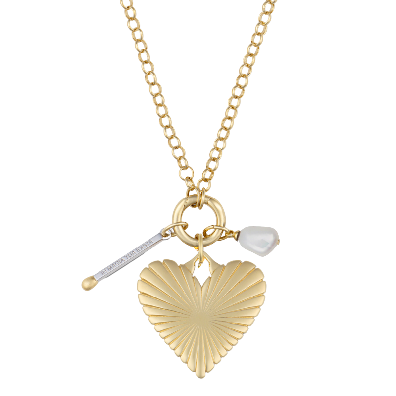 Percy Clip Necklace: Divine Spark Matchstick, Ribbed Heart of Gold, Cloud Pearl