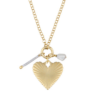 Percy Clip Necklace: Divine Spark Matchstick, Ribbed Heart of Gold, Cloud Pearl