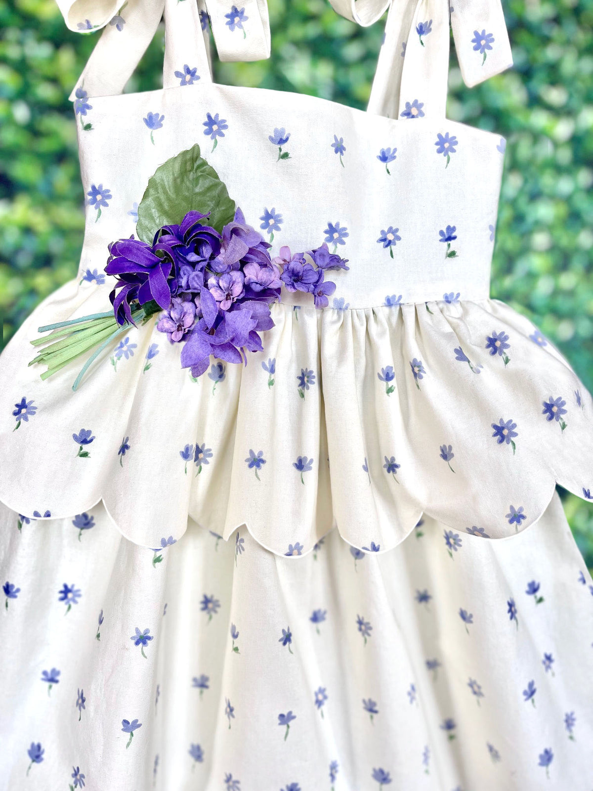 Scallop Peplum Petal Dress in Periwinkle Daisies