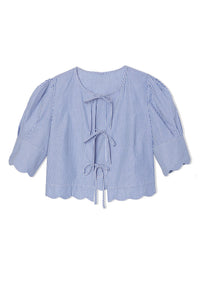 Scalloped Top in Blue Stripe