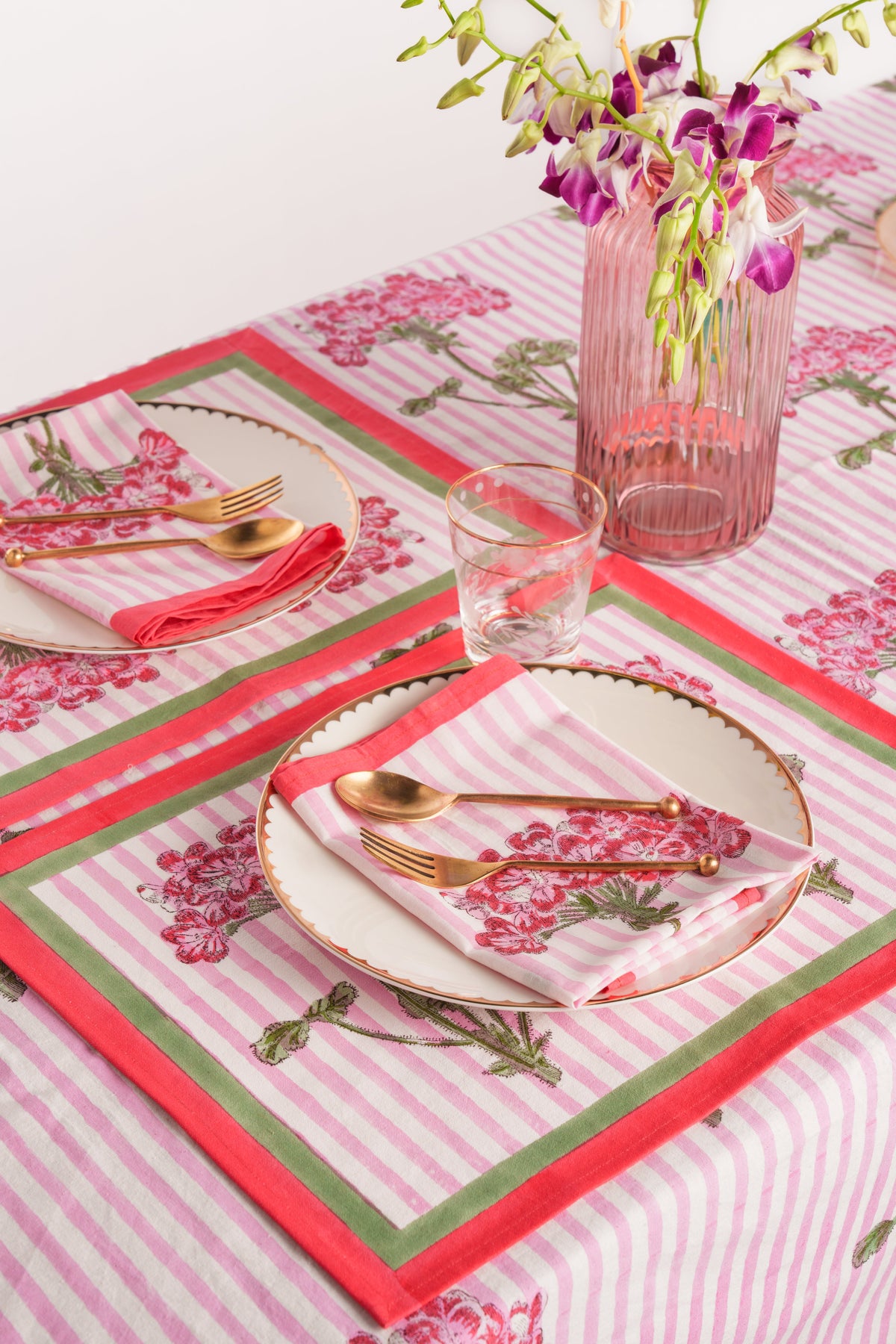 Pink Hydrangea Blockprint Tablecloth