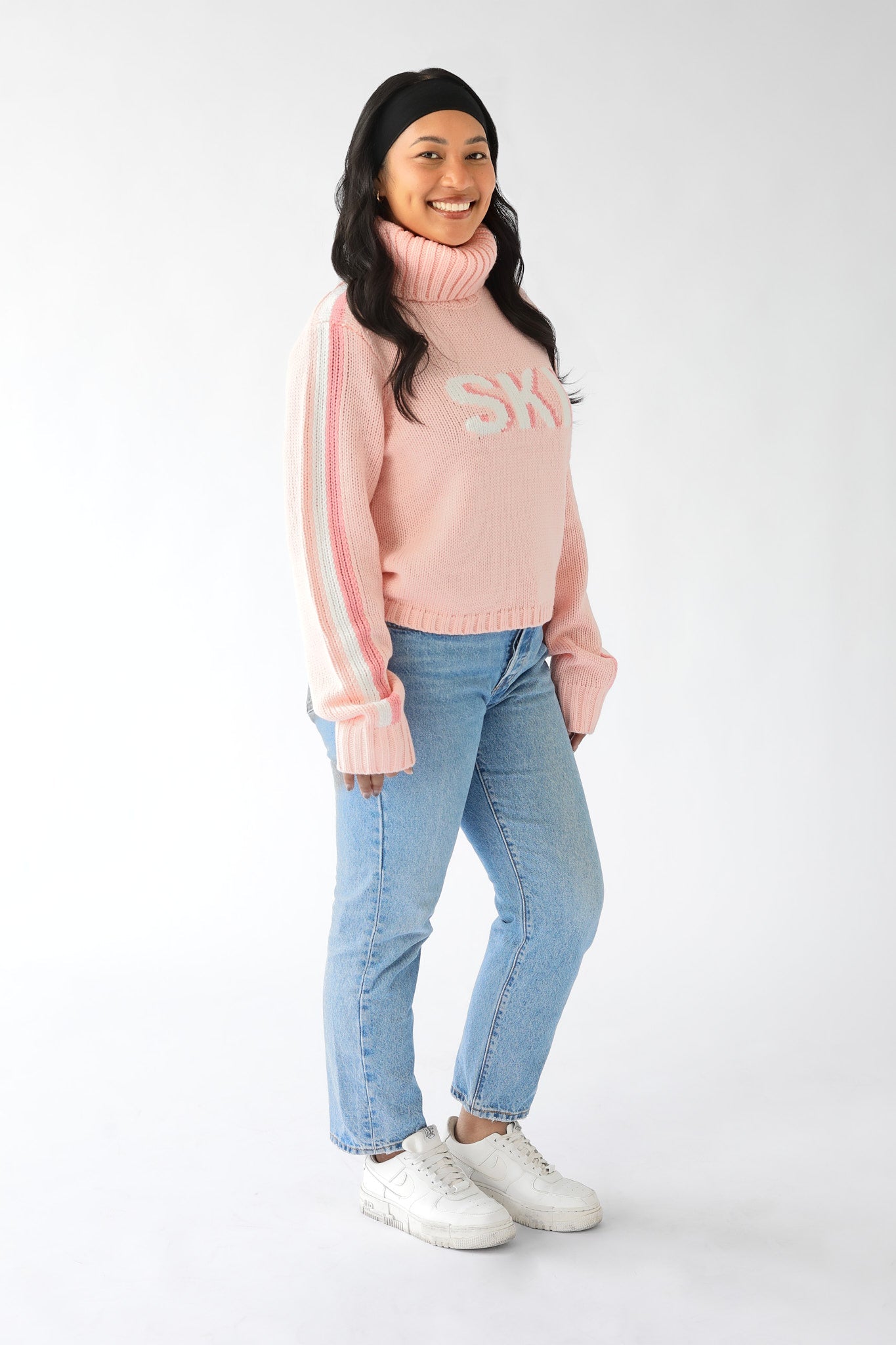 Cropped Ski Turtleneck Sweater in Light Pink