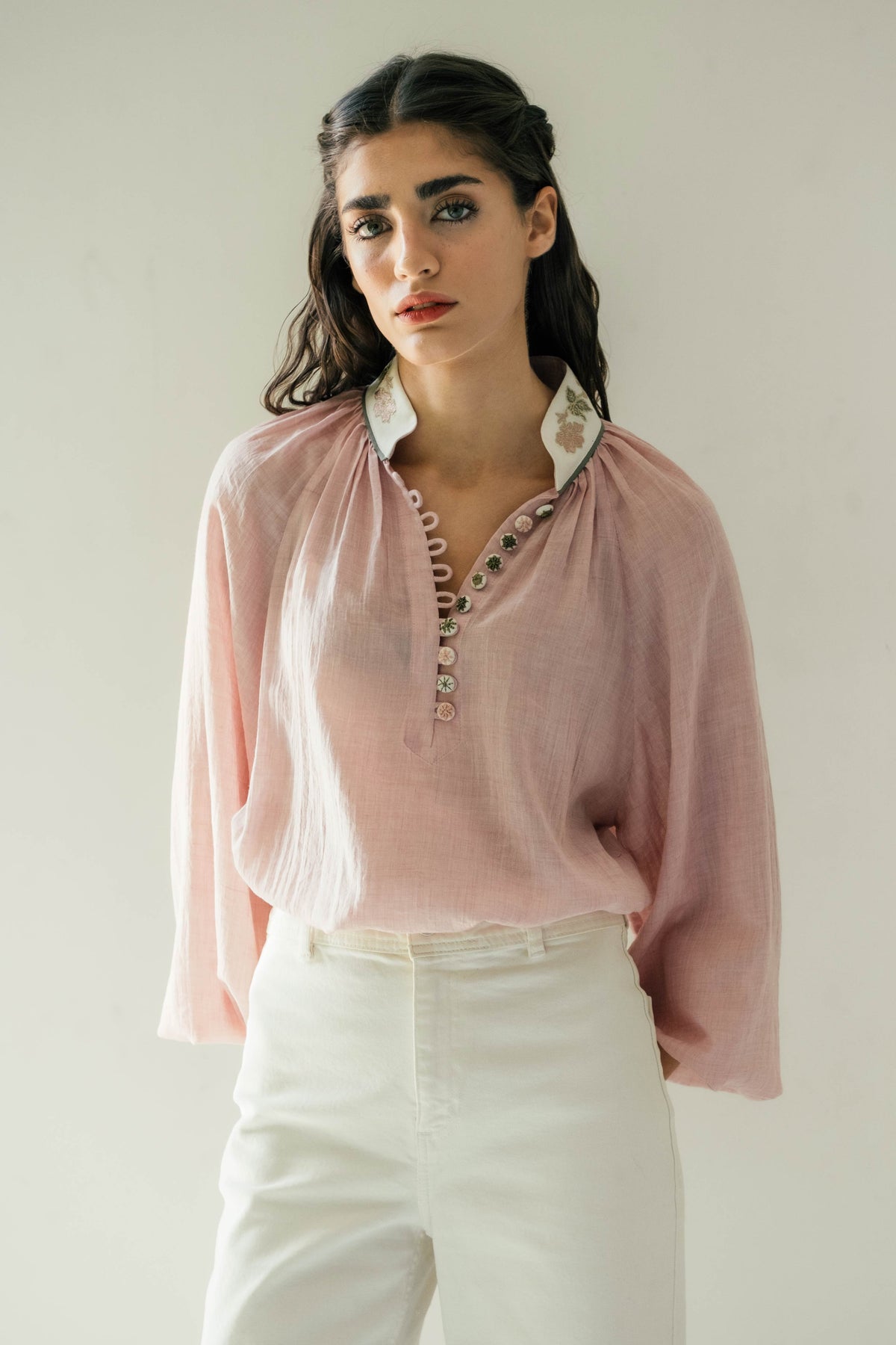 Ivy Blouse - Pink & White Tops - Blouse Rosewater House