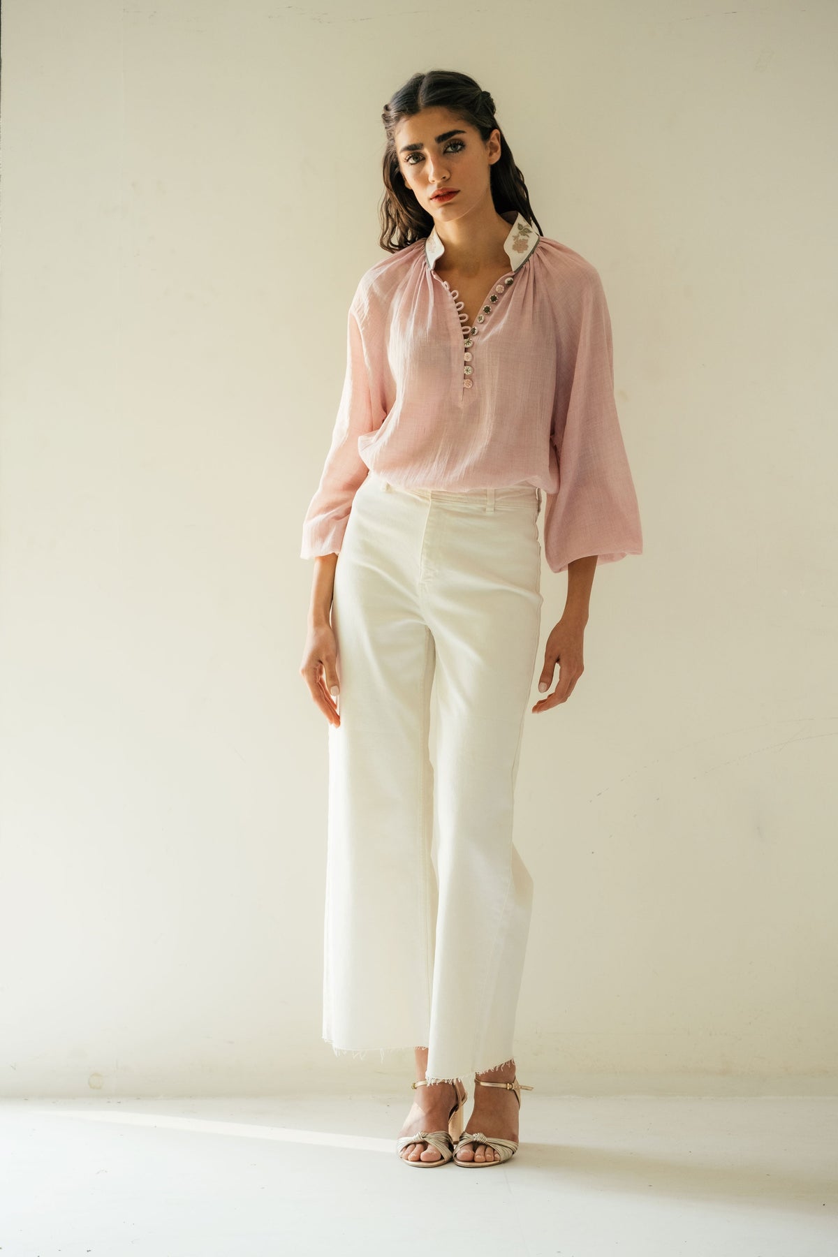 Ivy Blouse - Pink & White Tops - Blouse Rosewater House