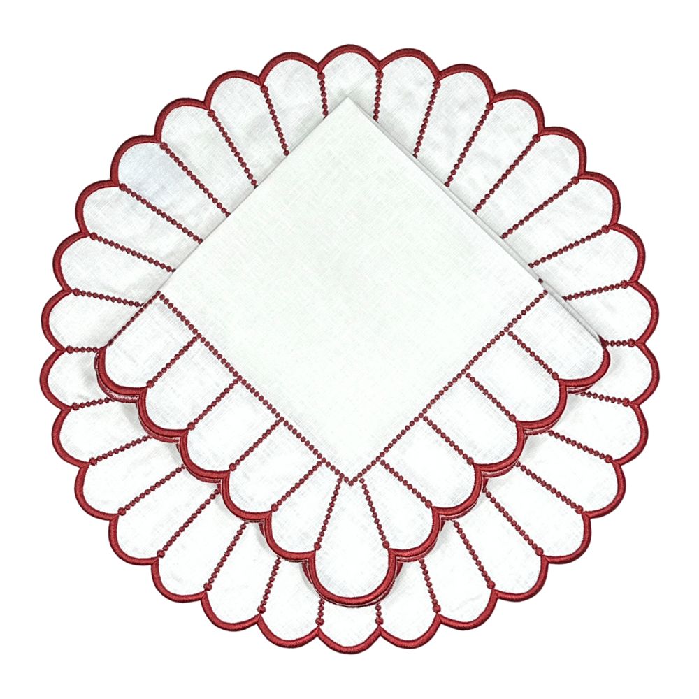 Studio Collection in Linen: Pippa Placemat in White/Red, Set of 4