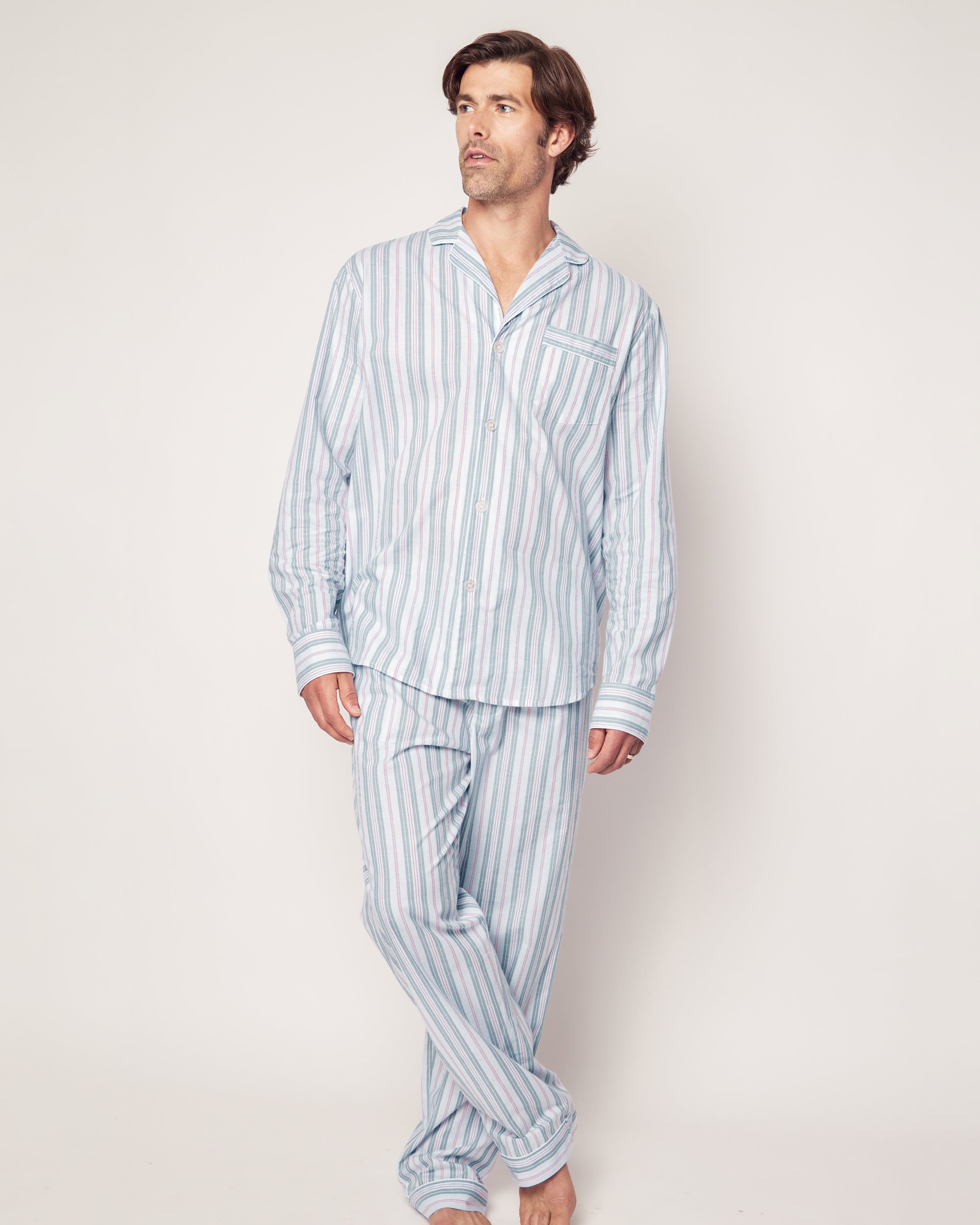 Men’s Twill Pajama Set in Vintage French Stripes