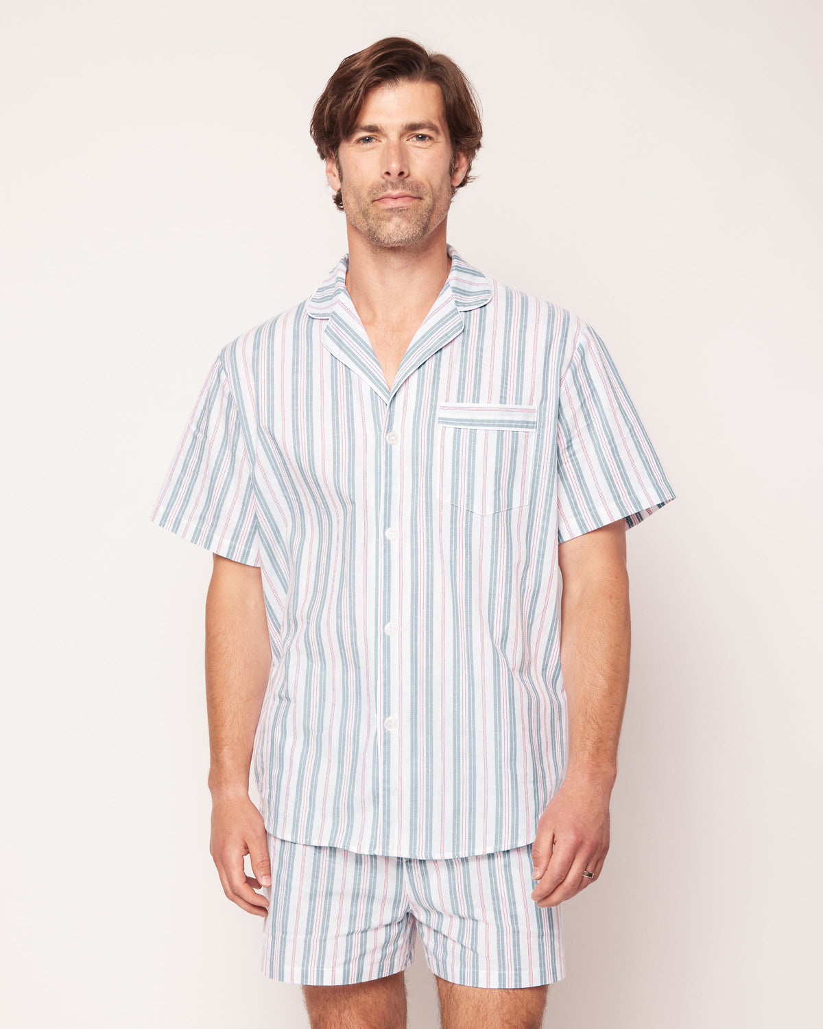 Men’s Twill Pajama Short Set in Vintage French Stripes