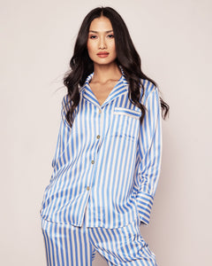 Women’s Silk Pajama Set in Azure Stripe