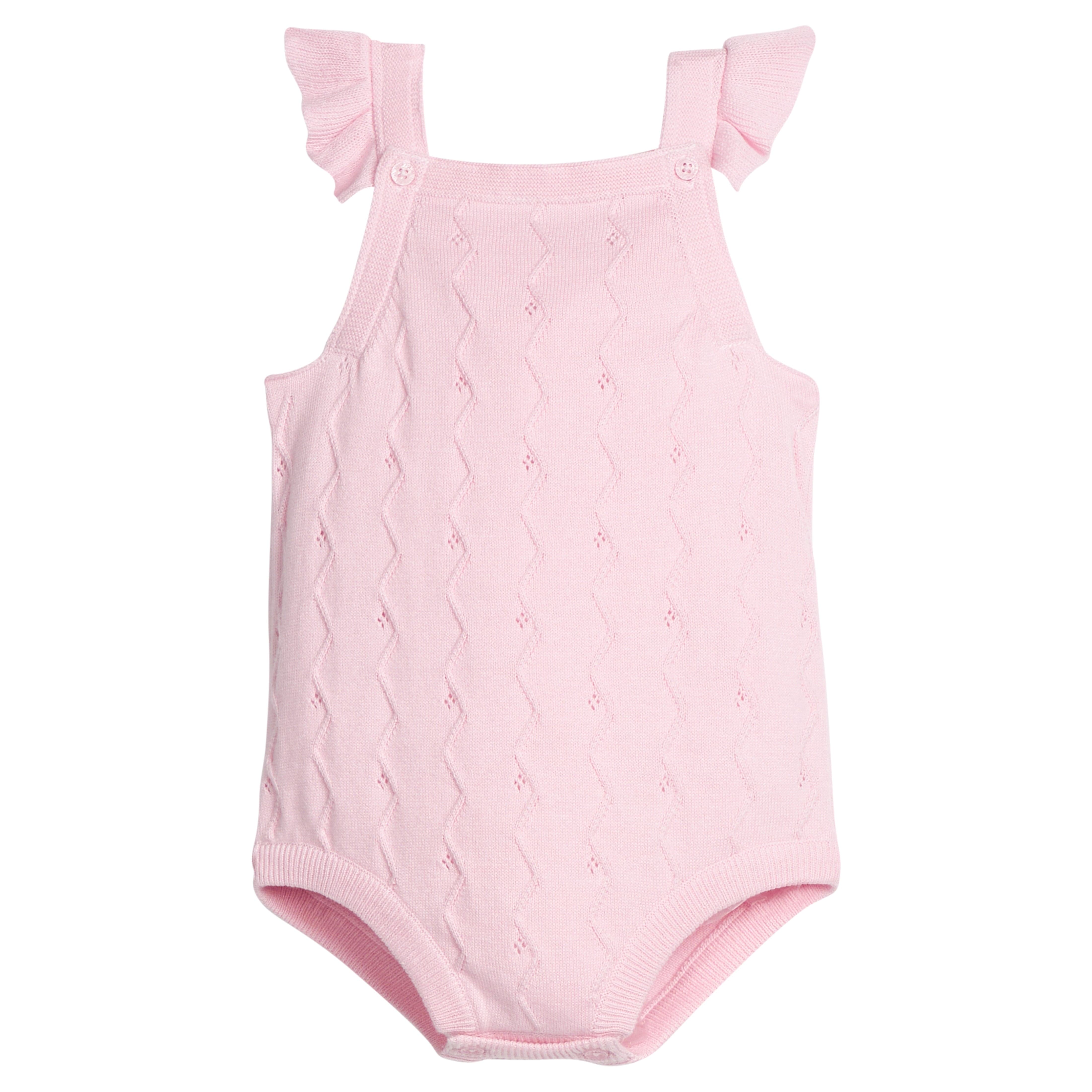 little english classic children's clothing baby girls light pink pointelle knit bubble with ruffle sleeve 