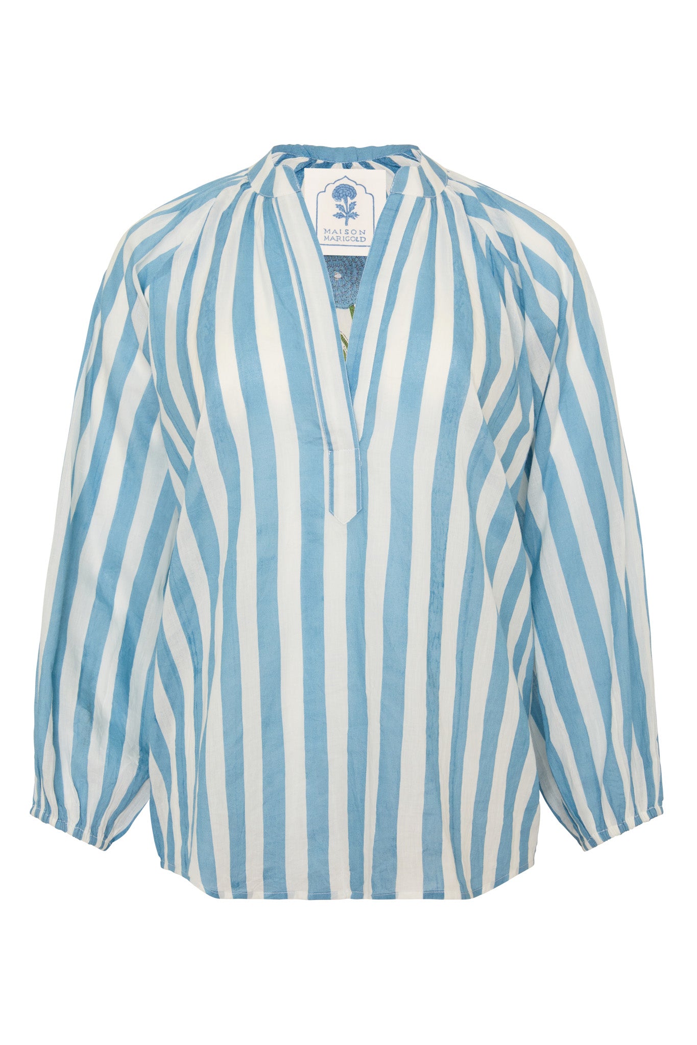 Porto Popover Top in Blue Stripe