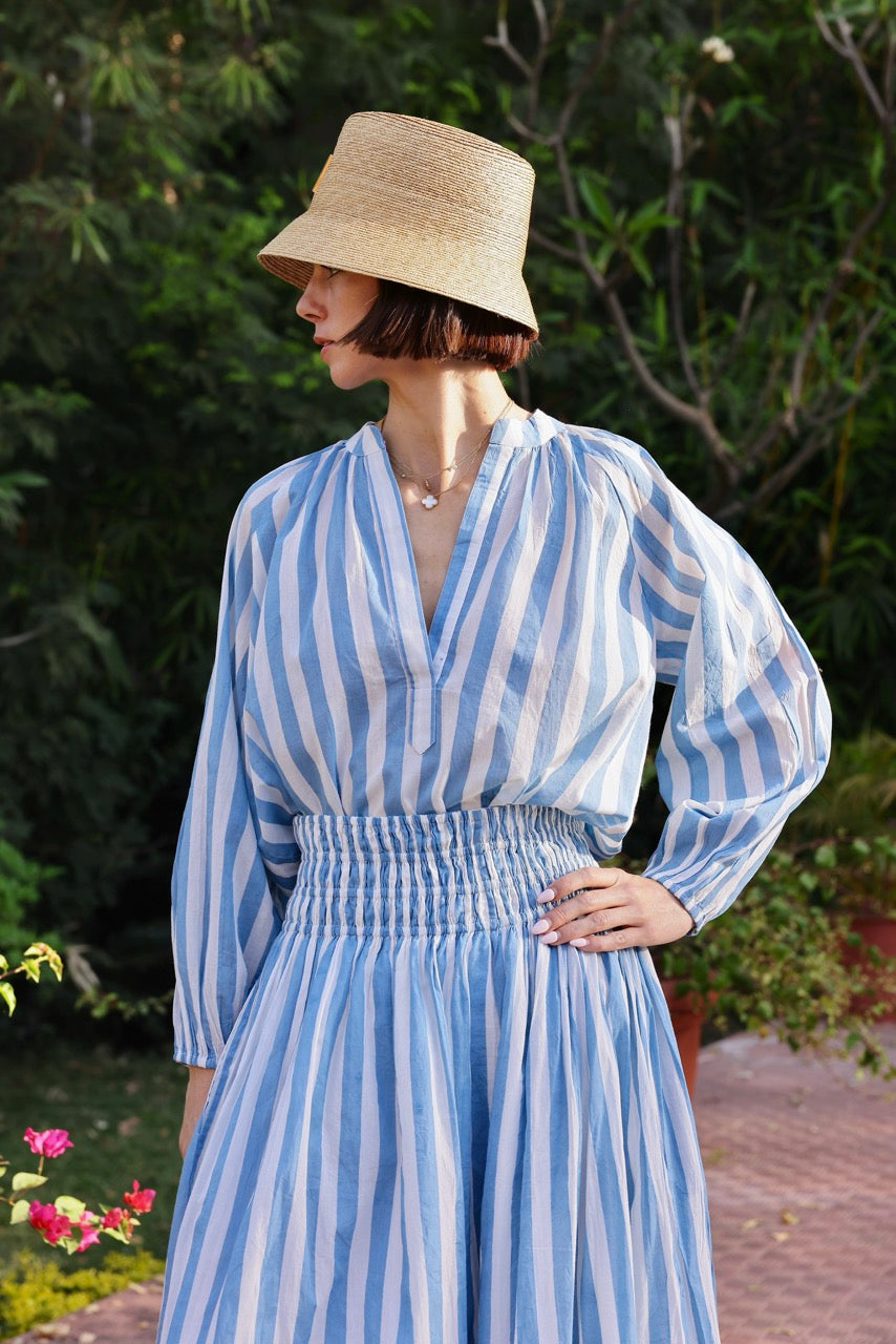 Porto Popover Top in Blue Stripe