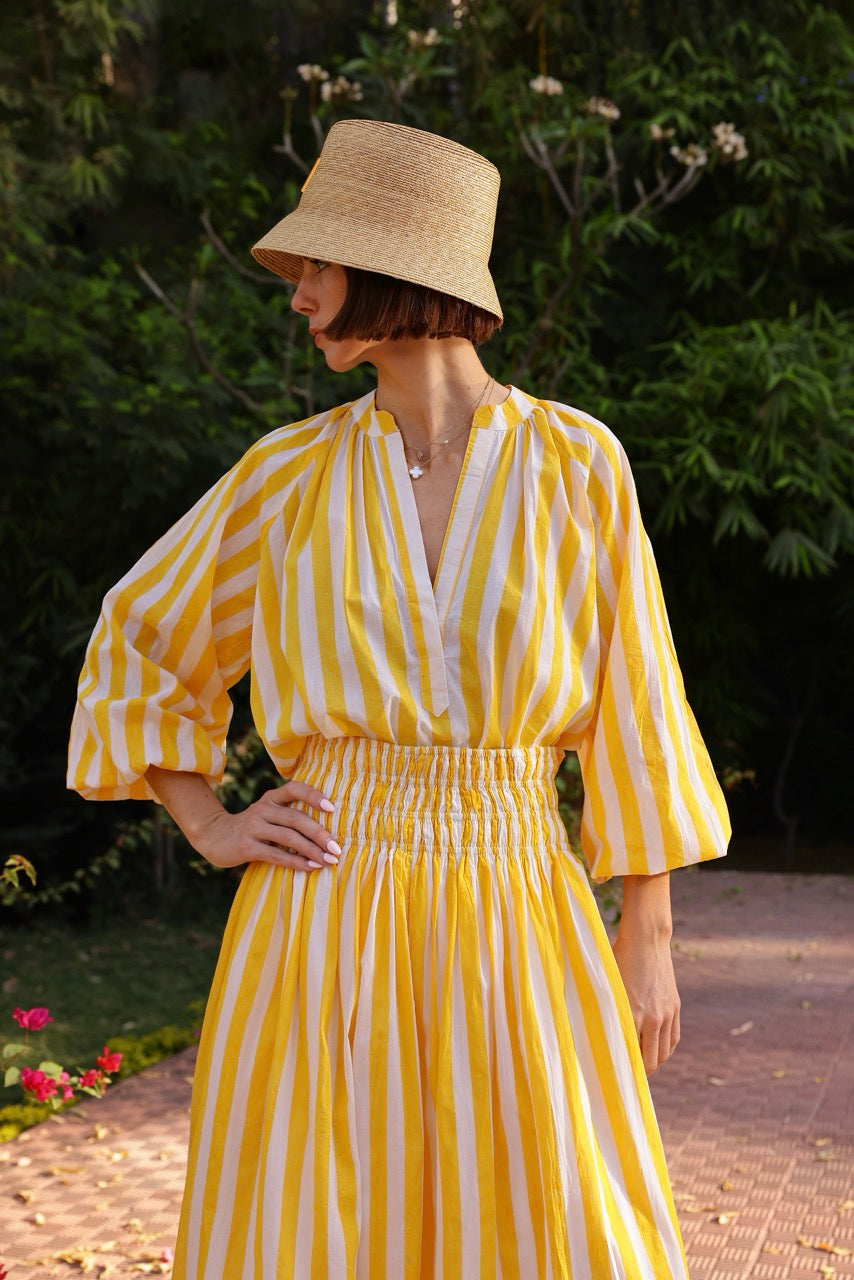 Porto Popover Top in Yellow Stripe