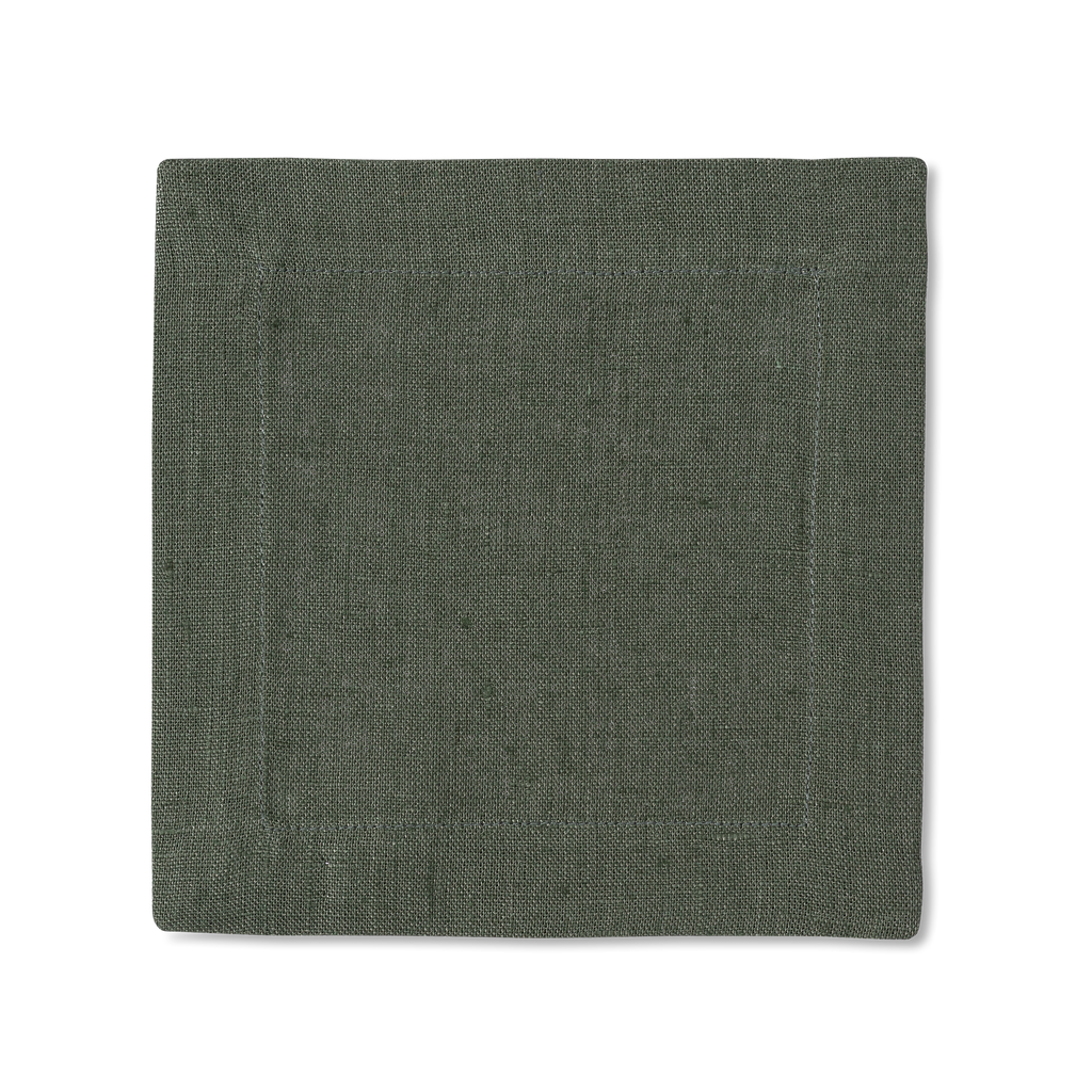 A square linen cocktail napkin in the color pewter