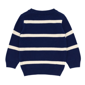 Unisex Navy And Cream Wide Stripe Knit Sweater