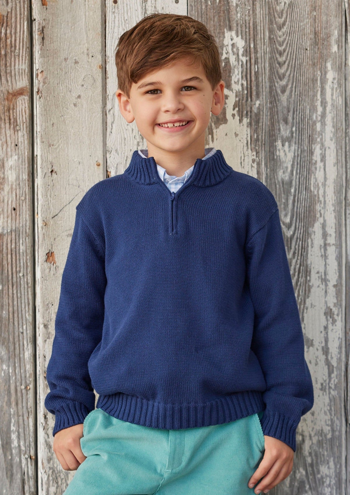 Little English classic toddler boy navy quarter zip sweater