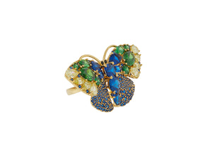 Butterfly Ring in Multi Blue