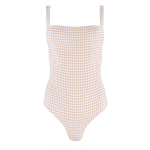 Women’s Brown Crinkle Gingham Low Back One Piece