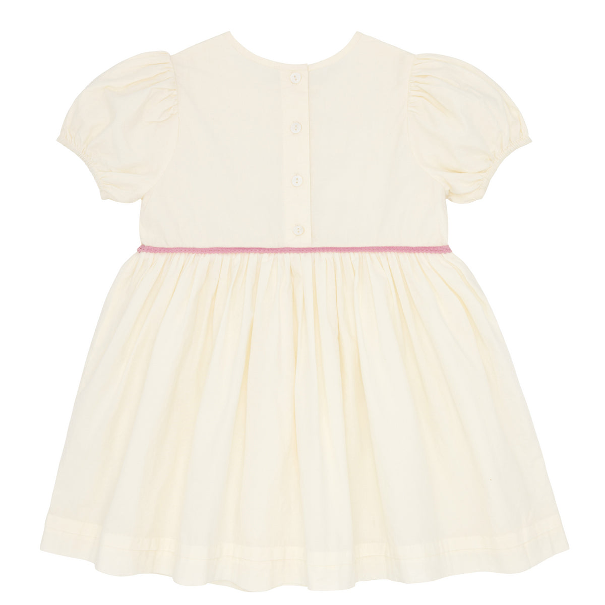 Girls Cream Smocked Puff Sleeve Dress