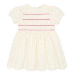 Girls Cream Smocked Puff Sleeve Dress