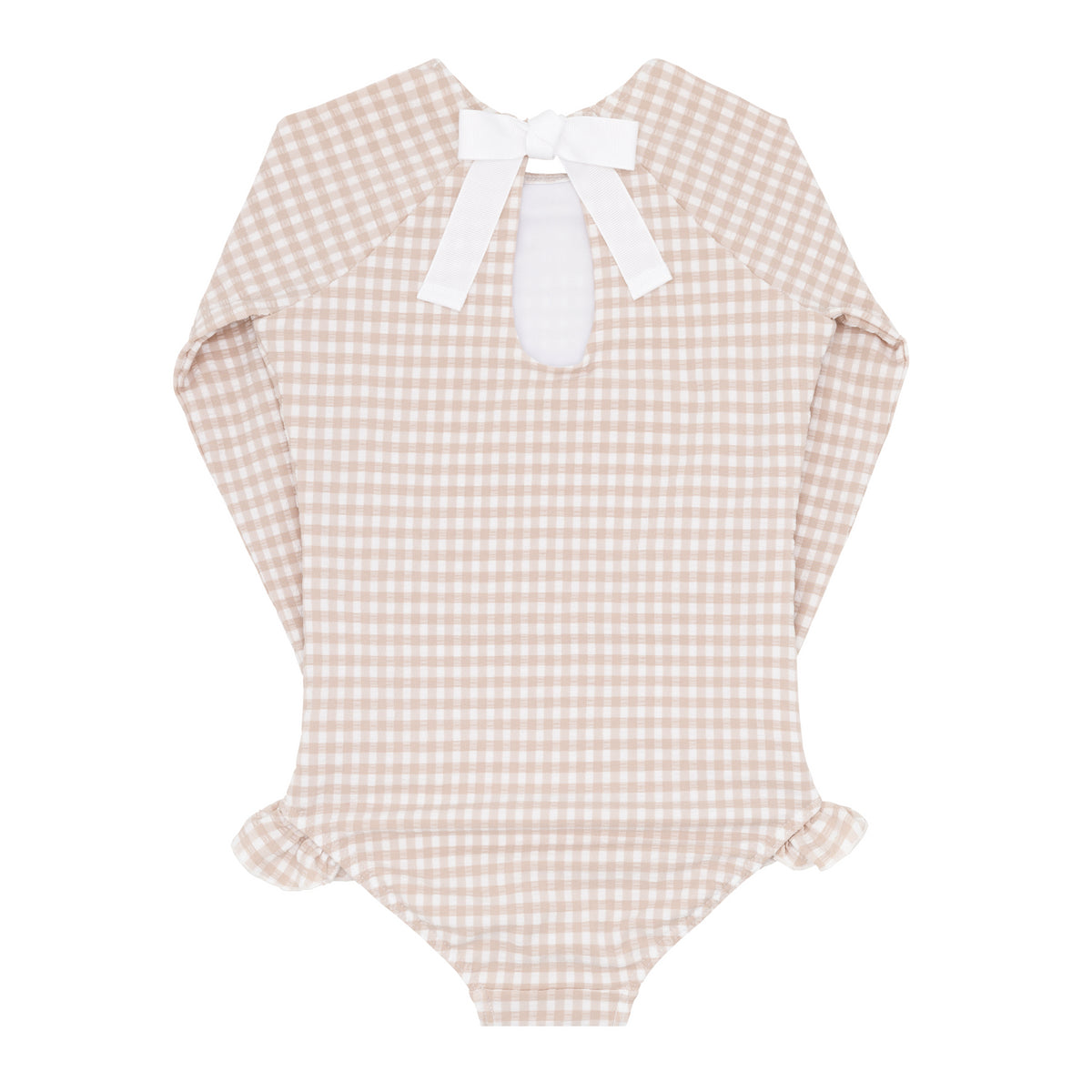 Girls Brown Crinkle Gingham Rashguard One Piece