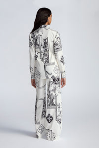 Printed Stretch Crepe Side Zip Wide Leg Pant