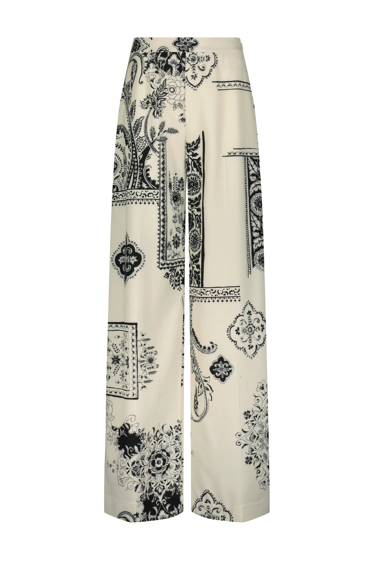 Printed Stretch Crepe Side Zip Wide Leg Pant