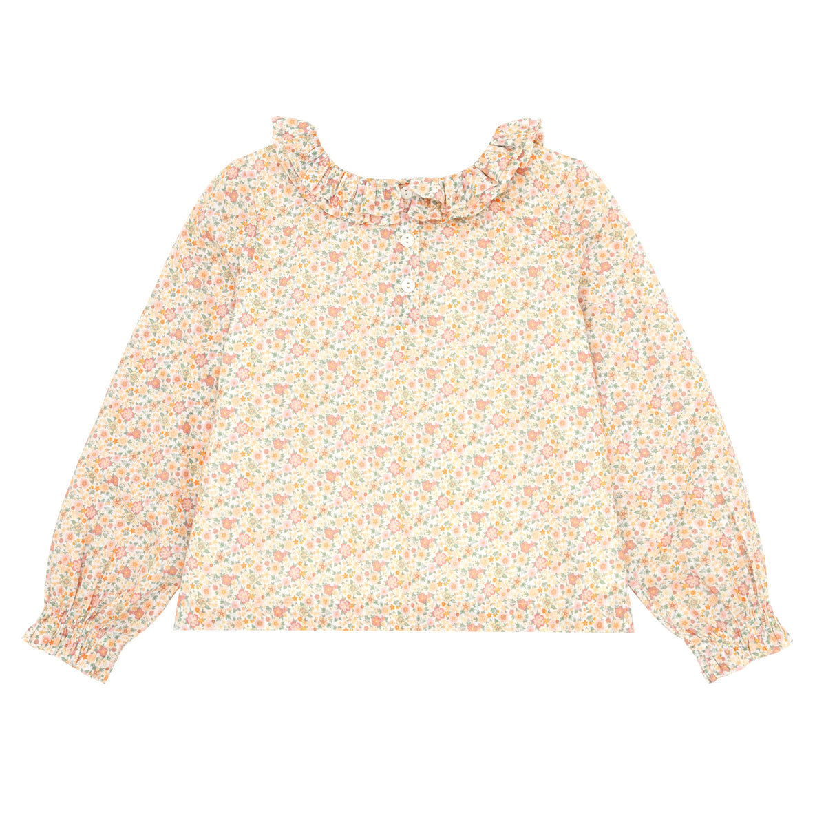 Girls Marigold Floral Long Sleeve Collared Blouse