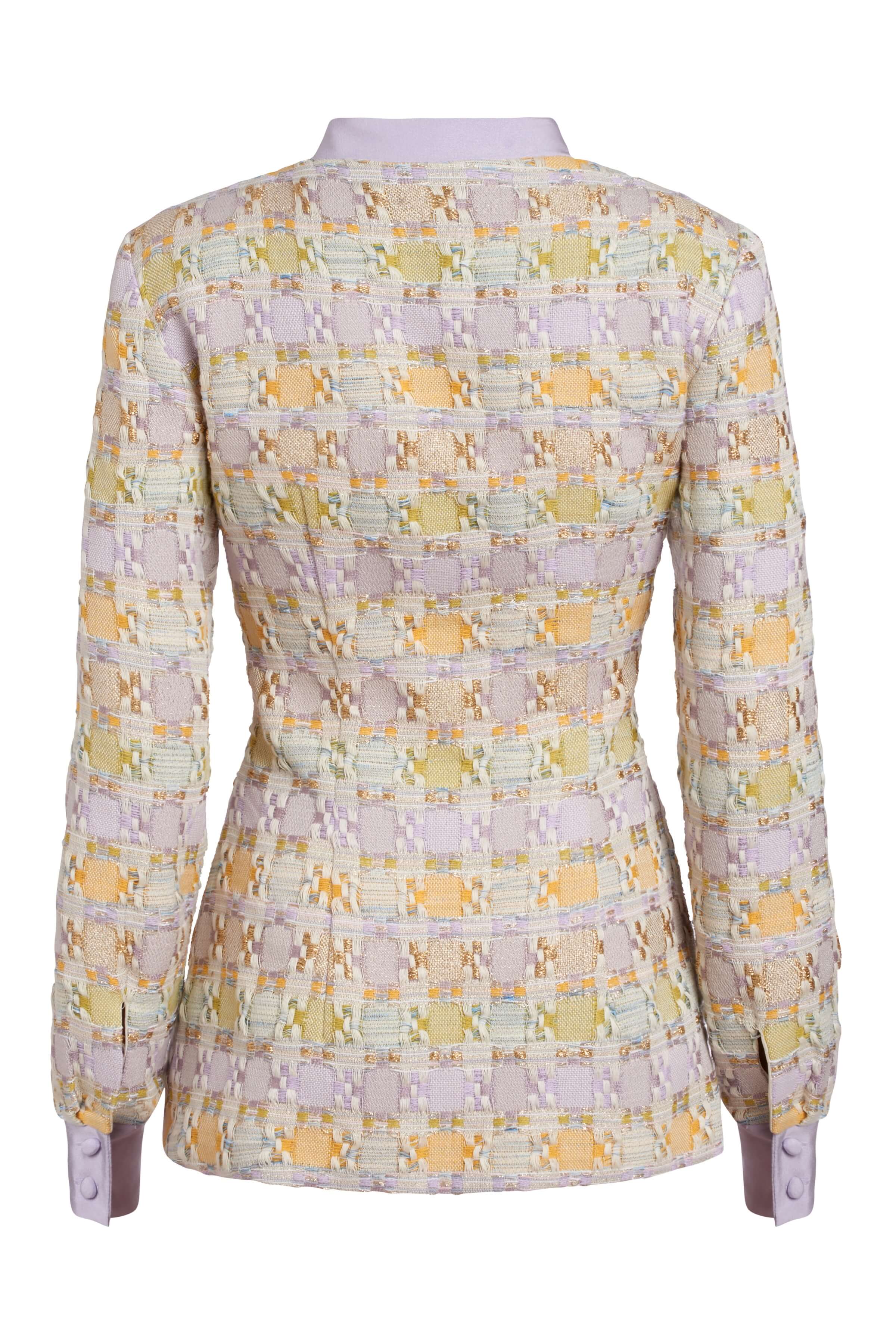 Raven Pastel Metallic Tweed Long Sleeve Button Down Top