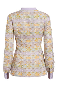 Raven Pastel Metallic Tweed Long Sleeve Button Down Top