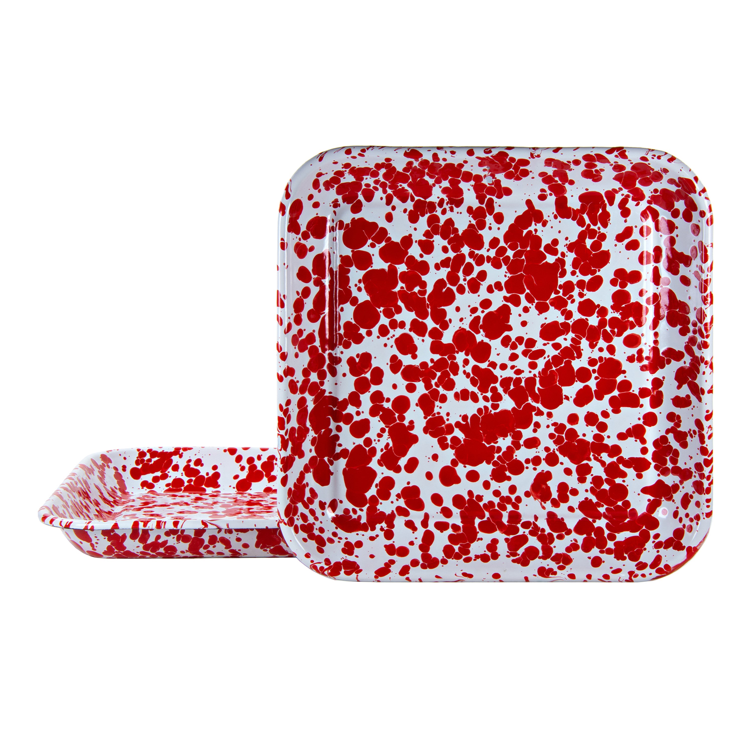 Square Trays in Red Swirl, Set of 2