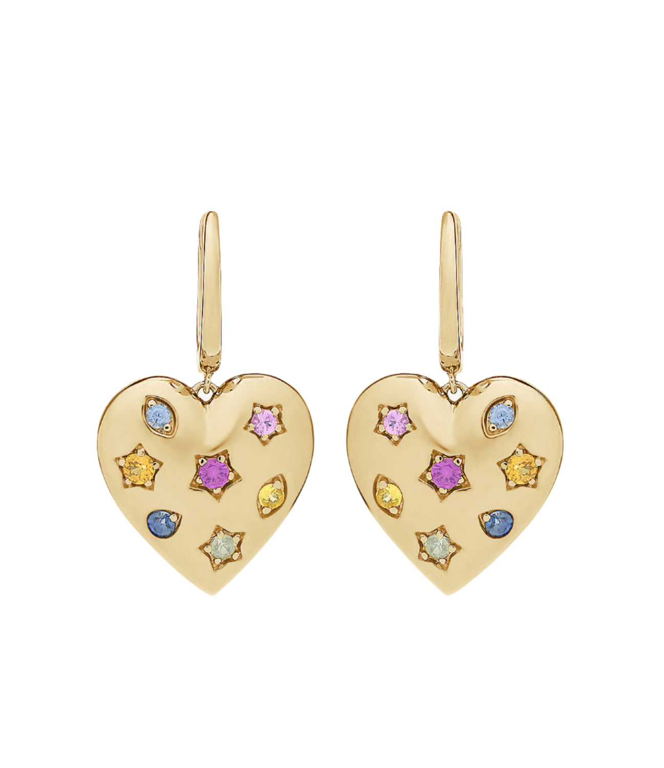 Rainbow Sapphire Kaleidoscope Heart Hoop Earrings