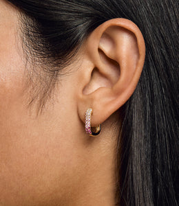 Diamond & Pink Sapphire Oval Hoop Earrings