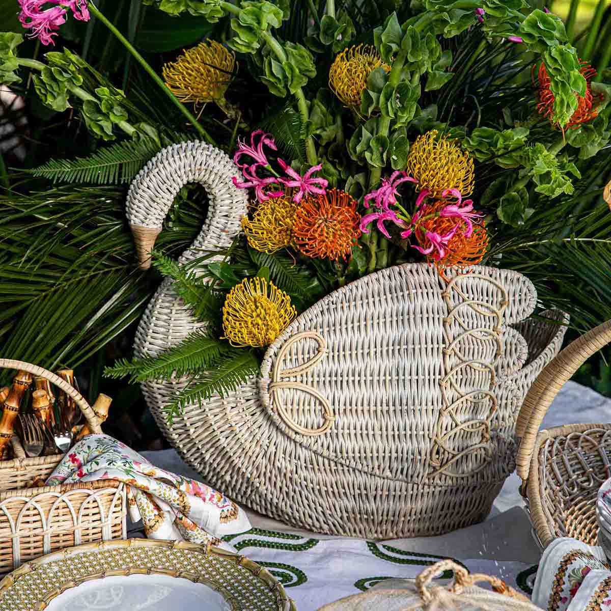 Provence Rattan Swan Basket in Whitewash