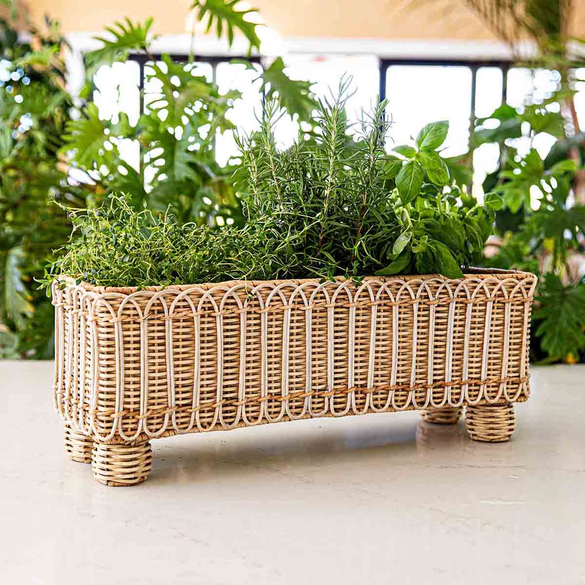 Provence Rattan Rectangular Planter in Whitewash