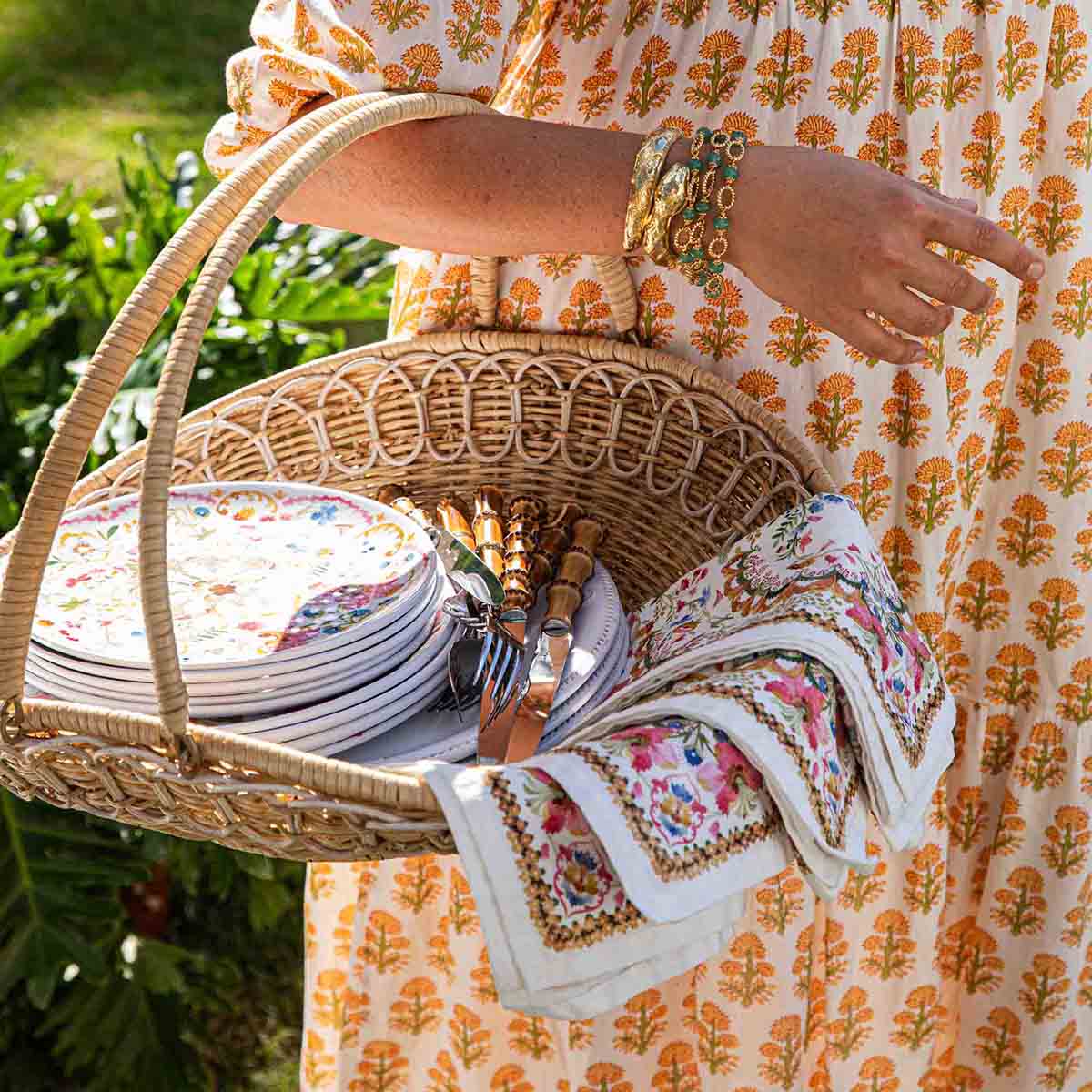 Provence Rattan Gathering Basket in Whitewash