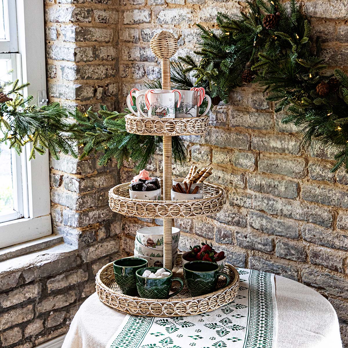 Provence Rattan 3-Tier Shelving Unit in Whitewash