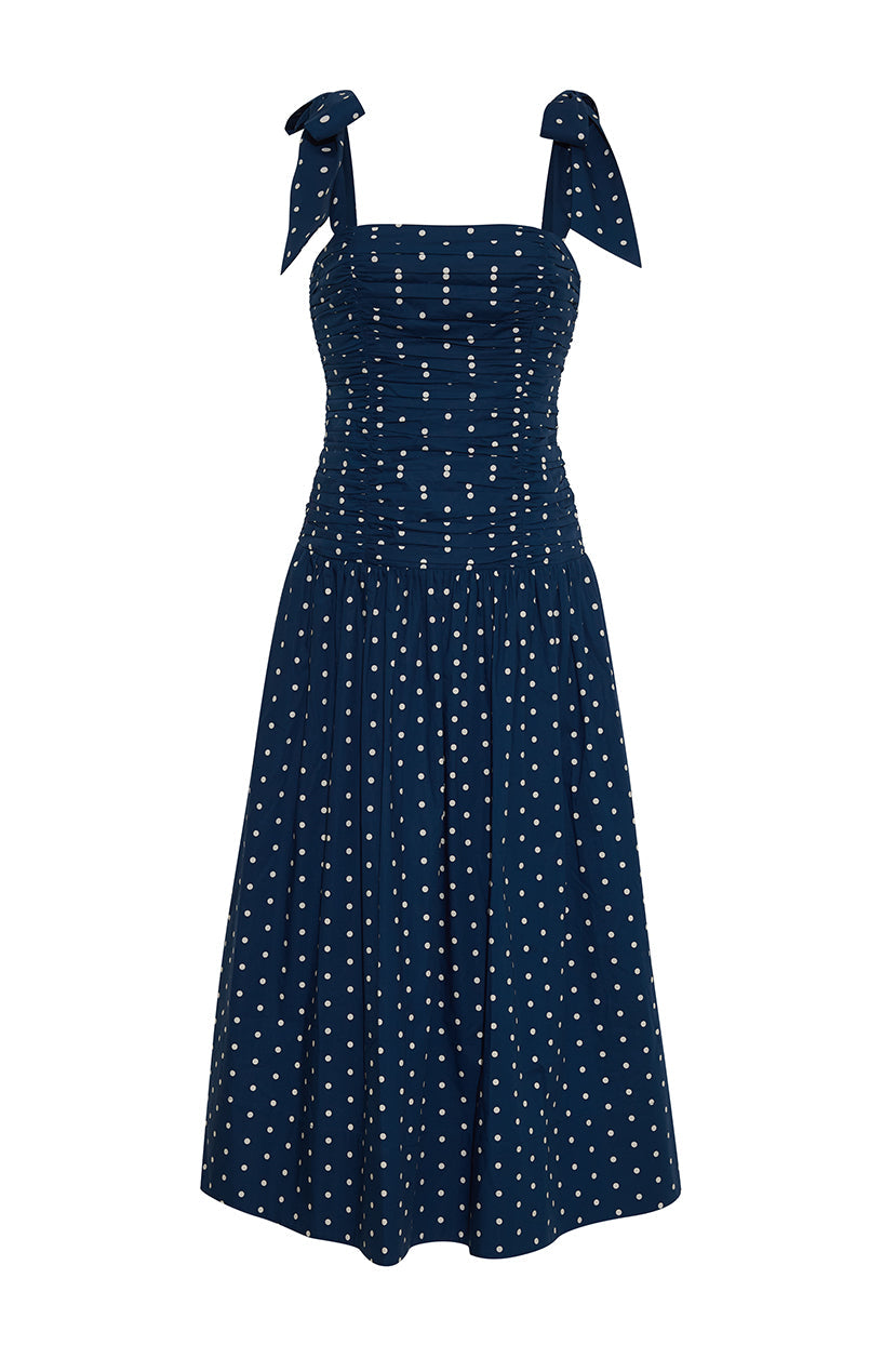 Rahi Midi Dress in Dots Navy