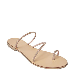 Raissa Vegetable Tanned Leather Sandal in Rose Gold Cystal