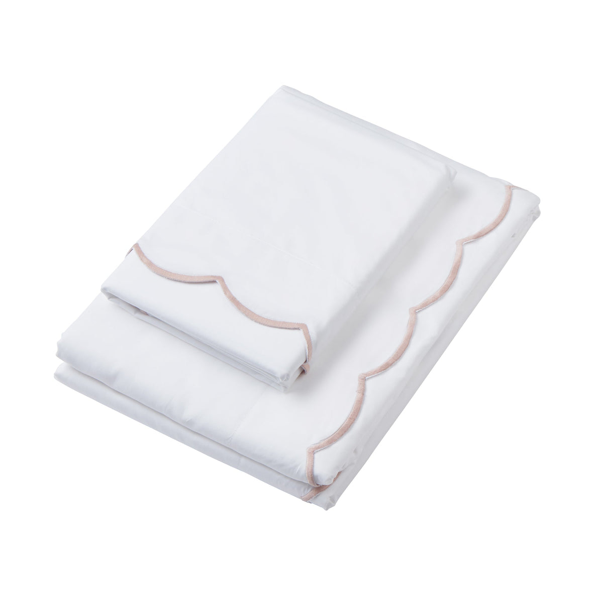  Rebecca Udall Annabelle Scalloped Bed Linen,  White and Pink Trim