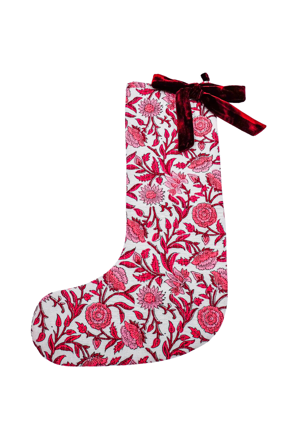 Red Holiday Floral Blockprint Stocking