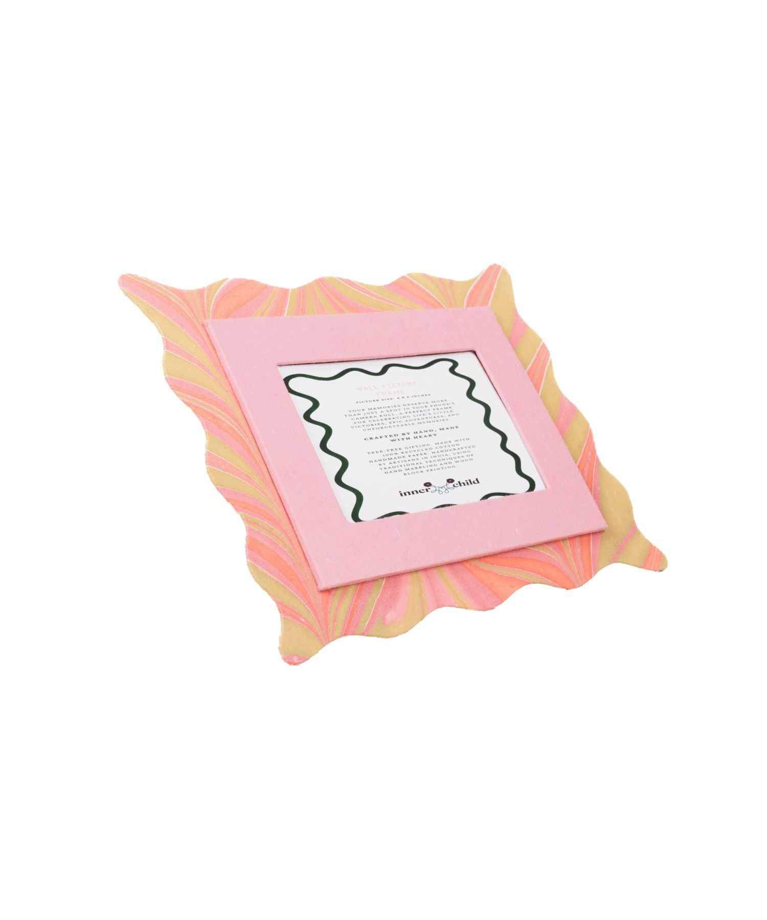 Scalloped Hand-Marbled Picture Frame 4x6 in Pink & Green
