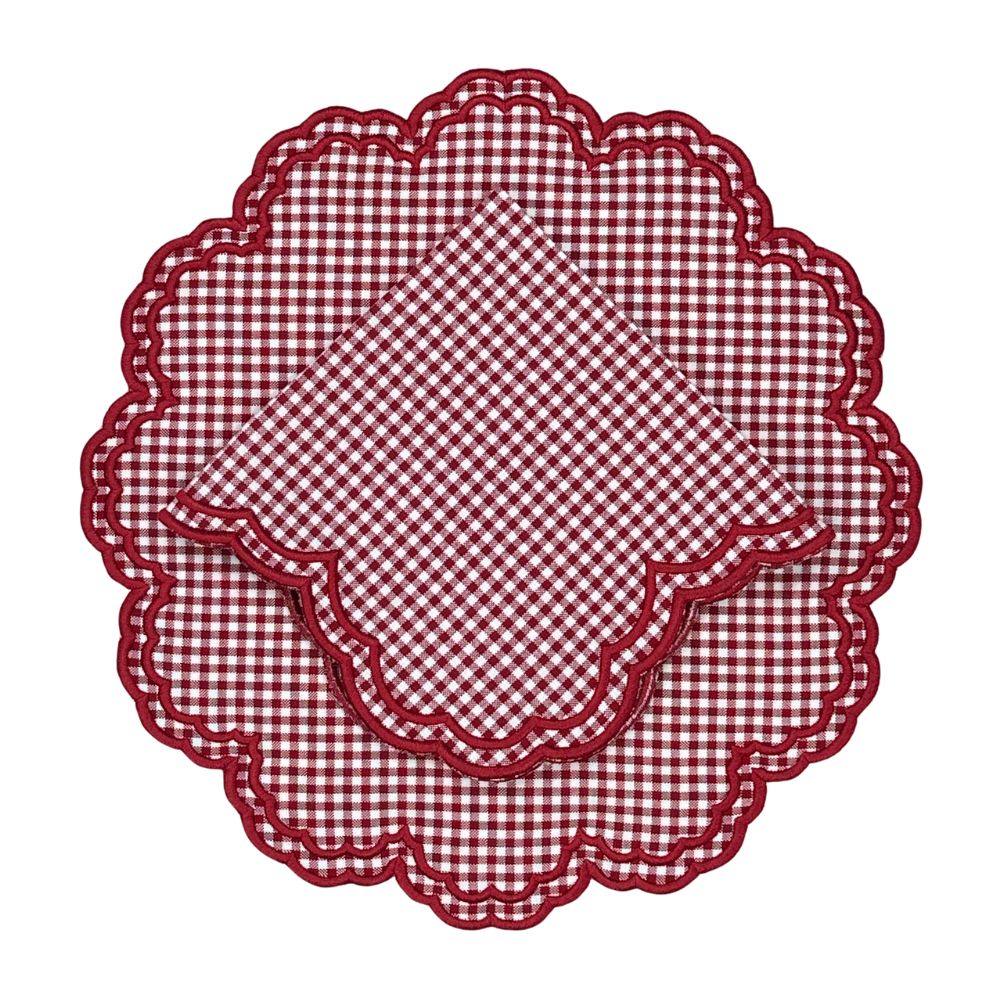 Red Gingham Luxury embroidered placemat  and napkin