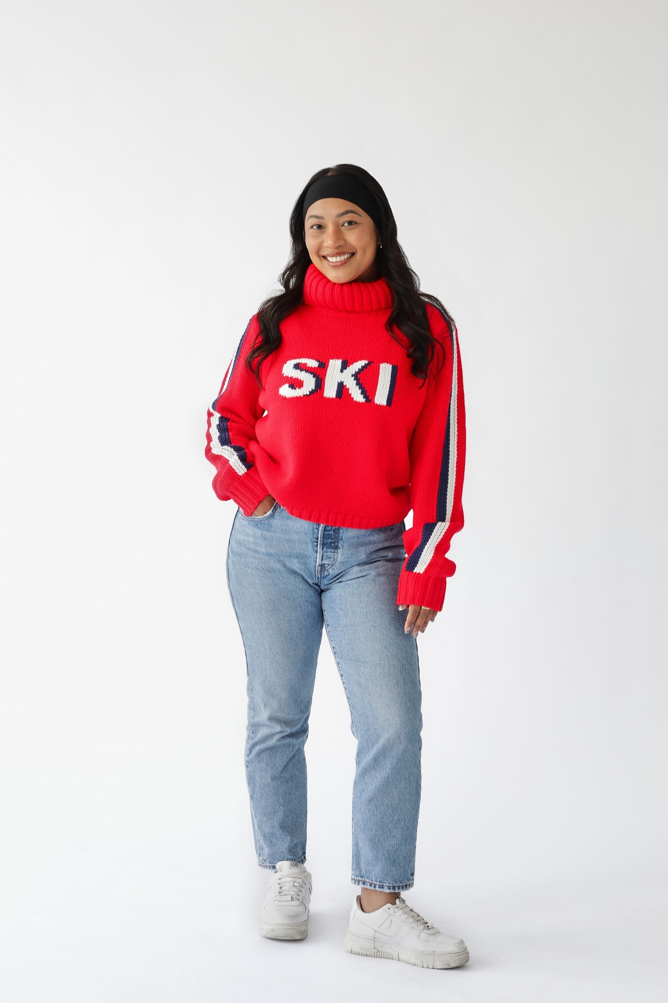 Cropped Ski Turtleneck Sweater in Red