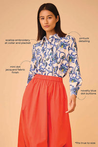 The James Shirt is a classic button-down with novelty buttons and scalloped embroidery.