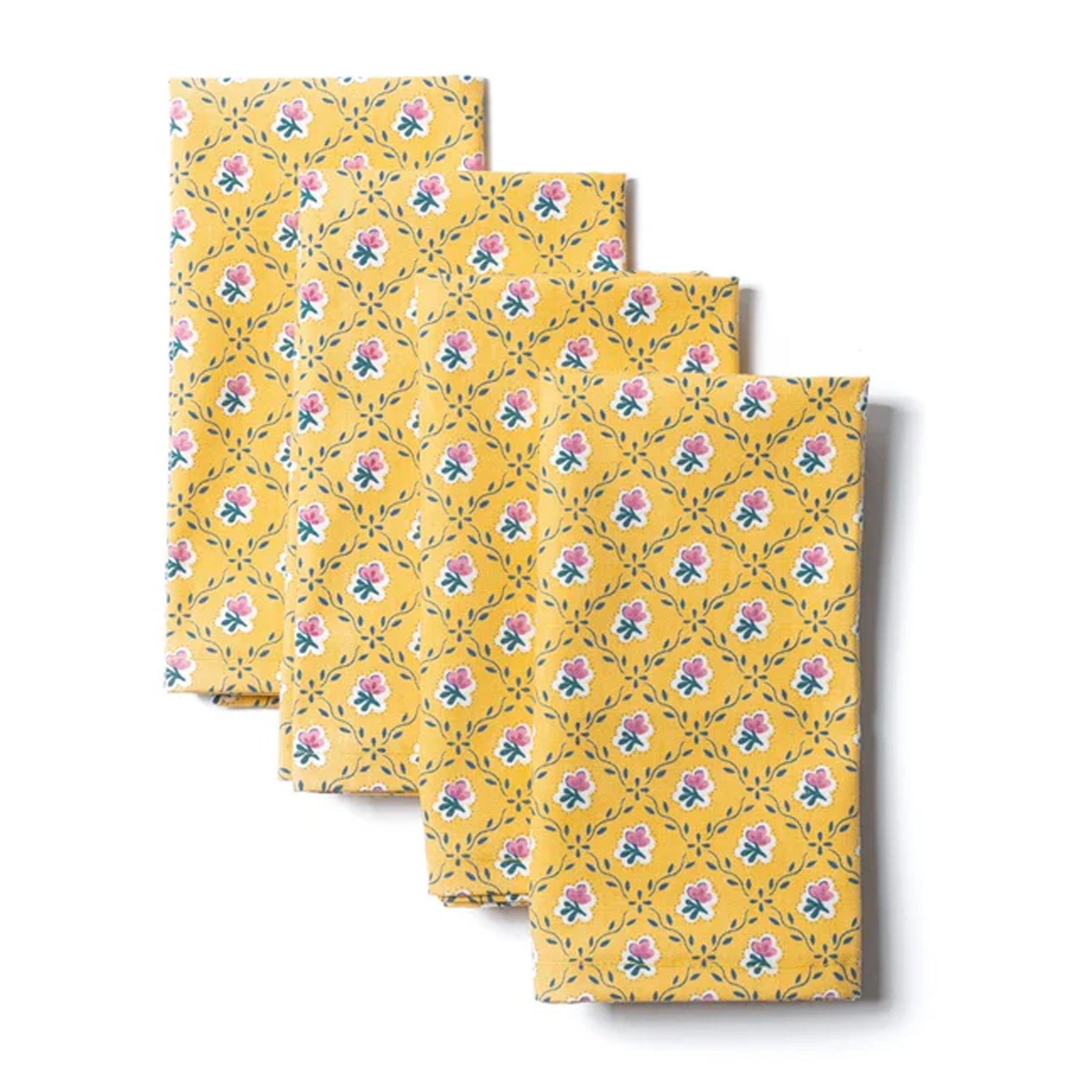 Retro Rose Napkins in Yellow, Set of 4