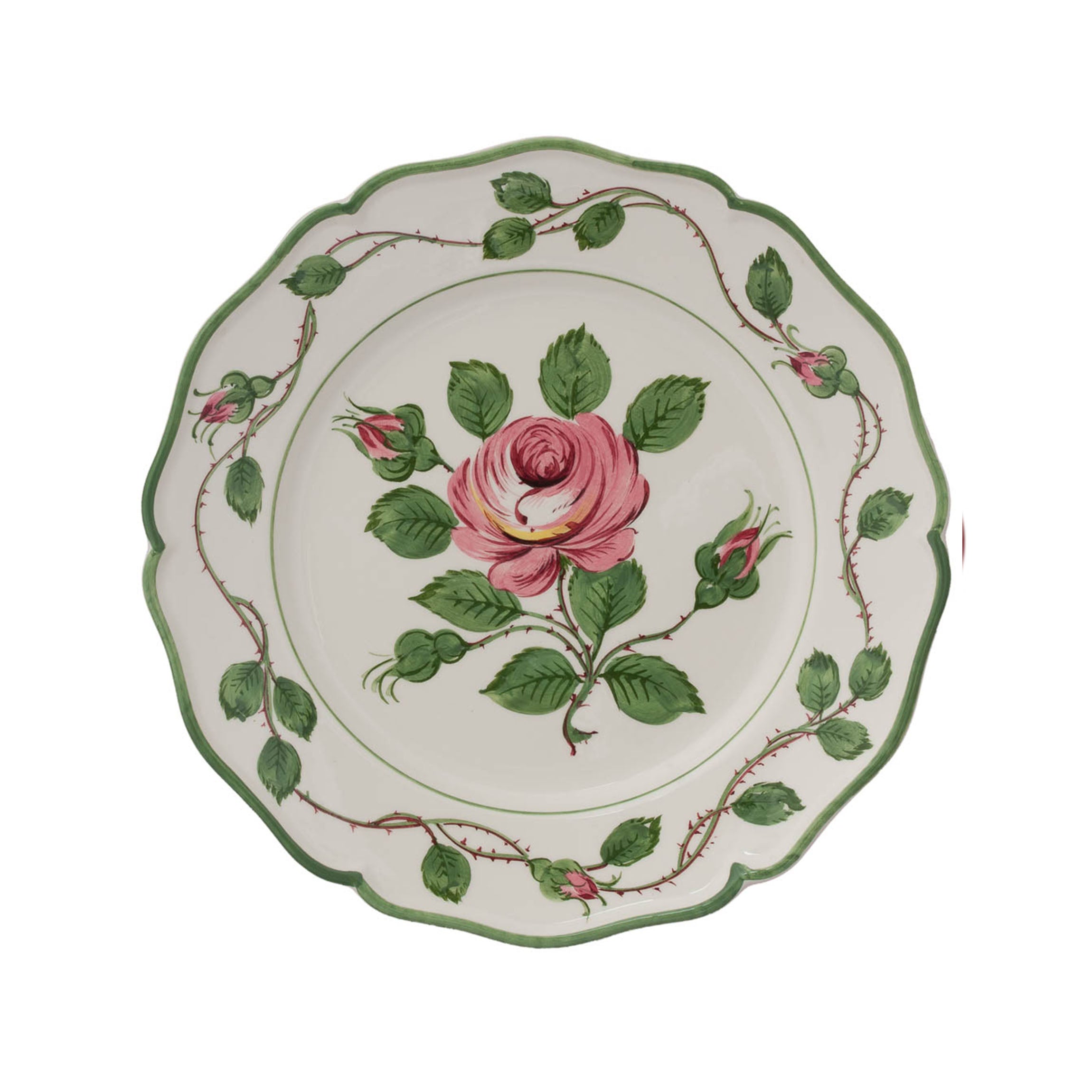 Rose Dessert Plates in Green/Pink, Set of 6